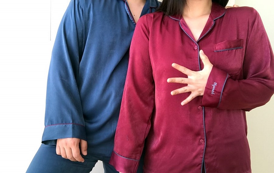 New Wine Silk Pajamas Newlyweds Couple Pajamas Fas