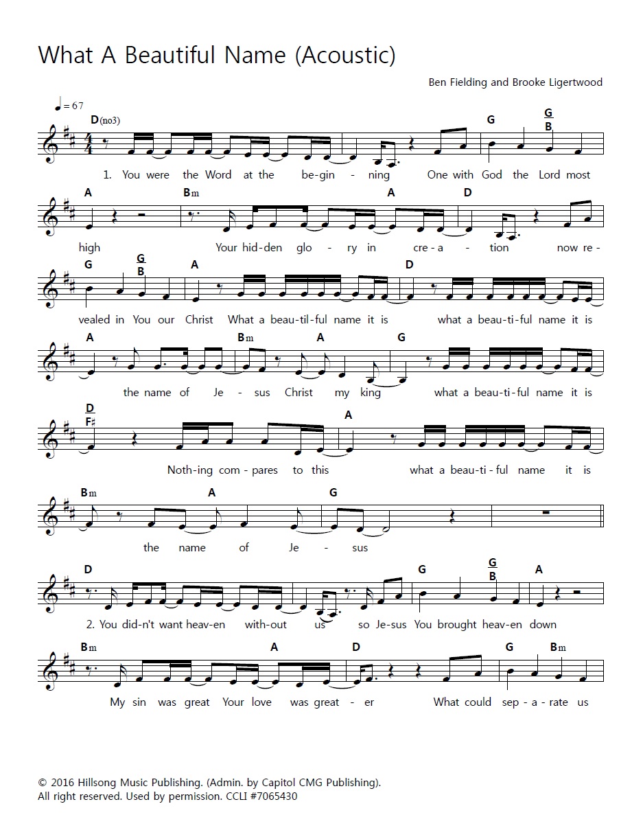[악보 가사 번역] Hillsong / What A Beautiful Name 아름다운 이름 네이버 블로그